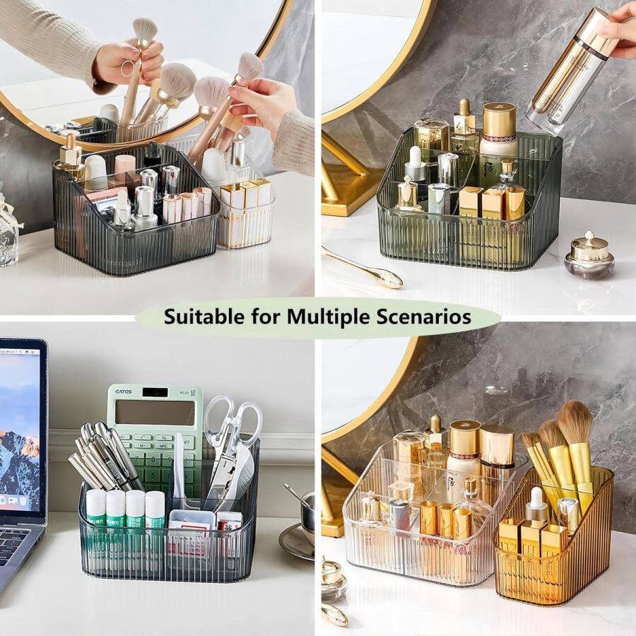 Make-up organizer cosmetica organizer met 5 compartimenten acryl cosmetische opberger met grote capaciteit kaptafel organizer voor penselen eyeliners lippenstift en huidverzorging (groen L)