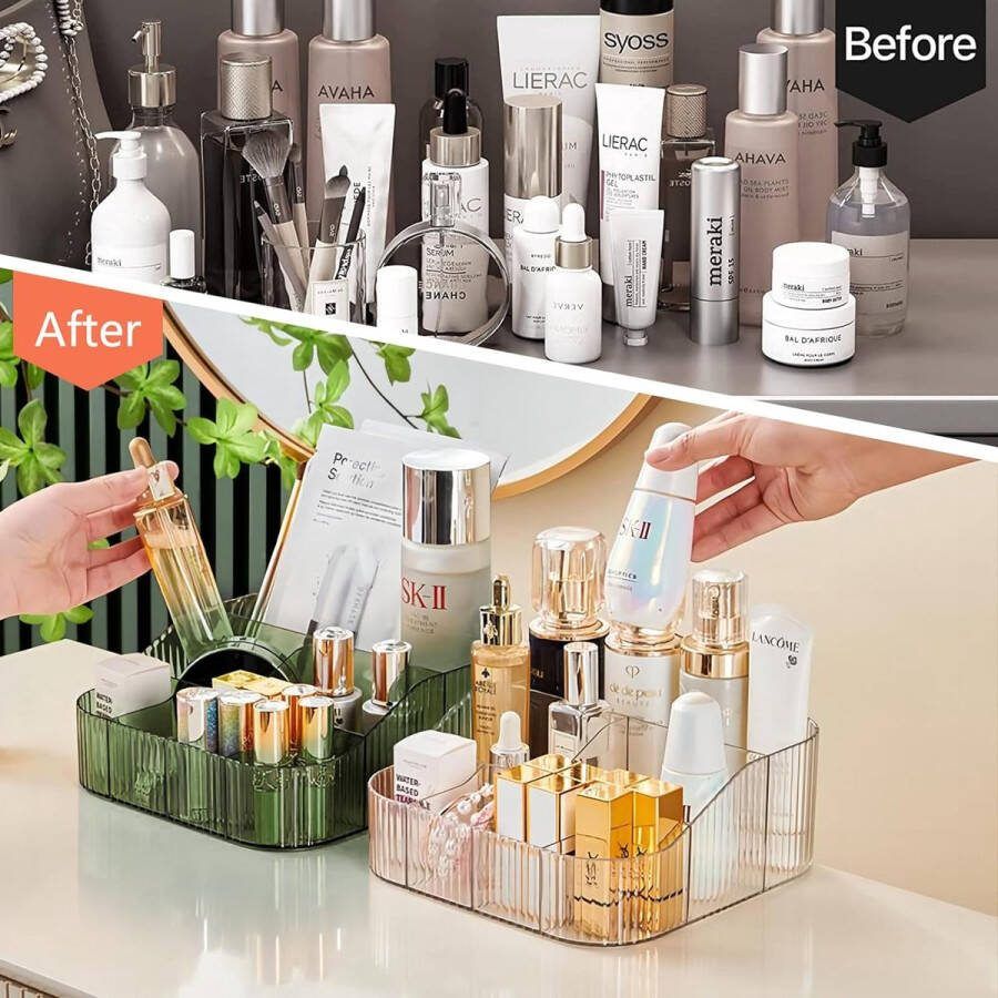 Make-up organizer cosmetische organizer met 8 compartimenten acryl cosmetische opberger met grote capaciteit kaptafel organizer voor penselen eyeliners lippenstift en huidverzorging (groen XL)