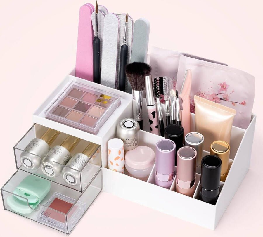 Make-up organizer cosmetische organizer met kleine lades witte make-up opbergborstel voor kaptafel badkamer bureau