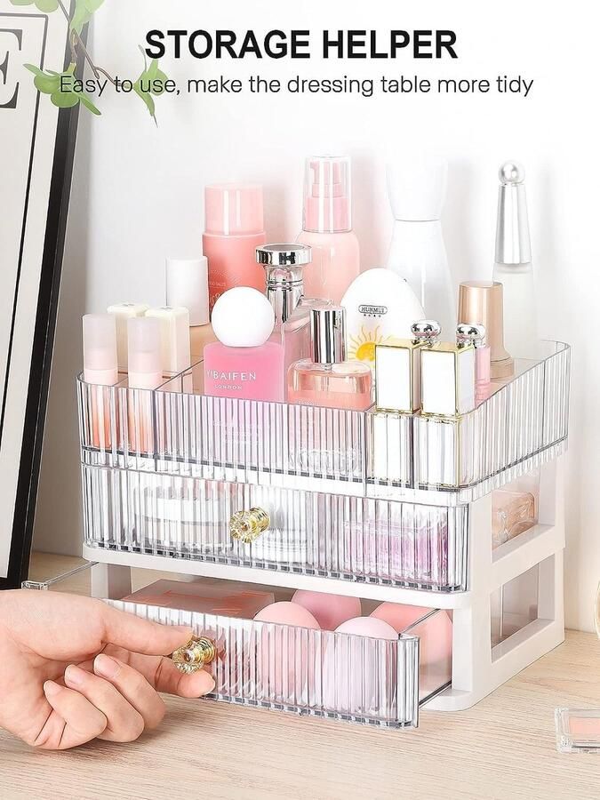Make-up organizer doorzichtige make-uptafel organizer met 2 laden badkamer make-uptafel acryl make-up box make-up box make-up voor oogschaduw lippenstift & co (2 laden)