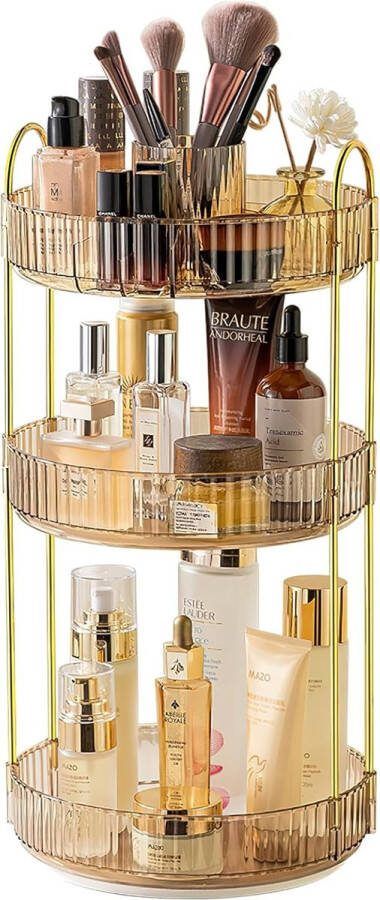Make-up organizer draaibaar 3 niveaus draaibaar cosmetica-organizer opslag parfum cosmetica make-uptafel organizer draaibaar cosmetica-organizer (goud)