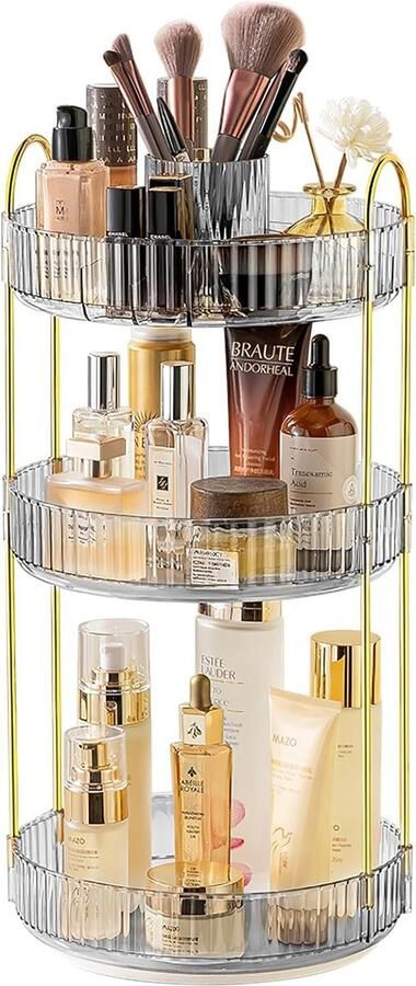 Make-up organizer Draaibaar 3 niveaus Roterende cosmetische organizer Opslag Parfum Cosmetische make-up Kaptafel Organizer Draaibare cosmetische organizer (wit)