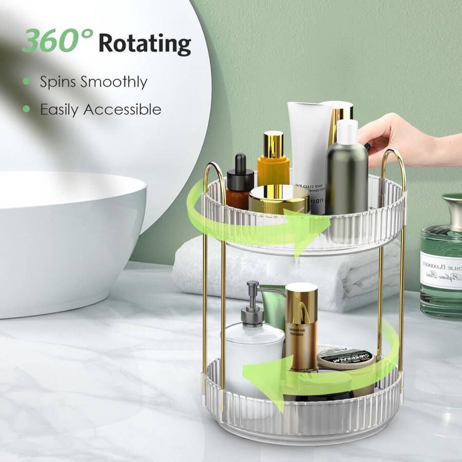 Make-up Organizer Draaibaar Huidverzorging Organizer 360 Cosmetische Organizer Multifunctionele Organizer voor Kaptafel Slaapkamer Badkamer (Kleurloos 2 Dieren)