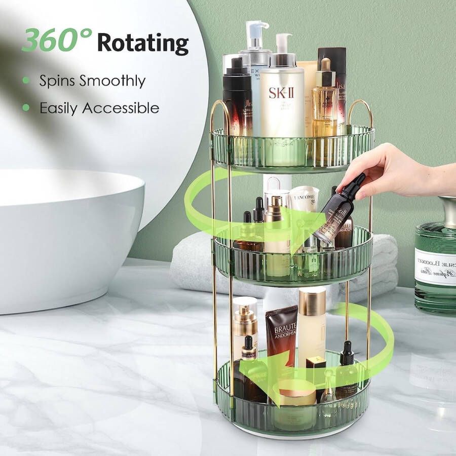 Make-up organizer draaibaar parfumorganizer 360 cosmetica-organizer multifunctionele organizer voor badkamer slaapkamer kaptafel (groen 3 dieren)