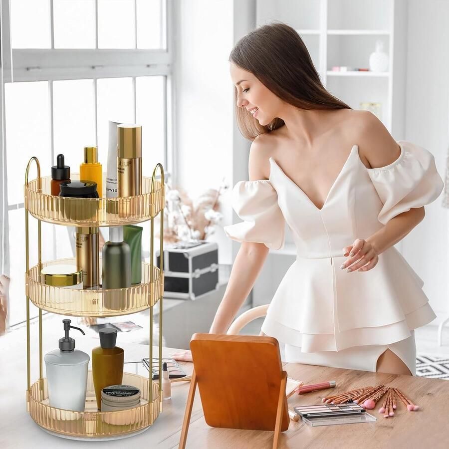 Make-up organizer draaibaar parfumorganizer 360 cosmetica-organizer multifunctionele organizer voor badkamer slaapkamer make-uptafel (goud 3 dieren)