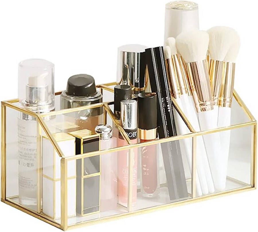 Make-up-organizer goud cosmetica-organizer voor make-up kwastenhouder van glas 5 vakken vintage cosmetica-organizer beauty-organizer