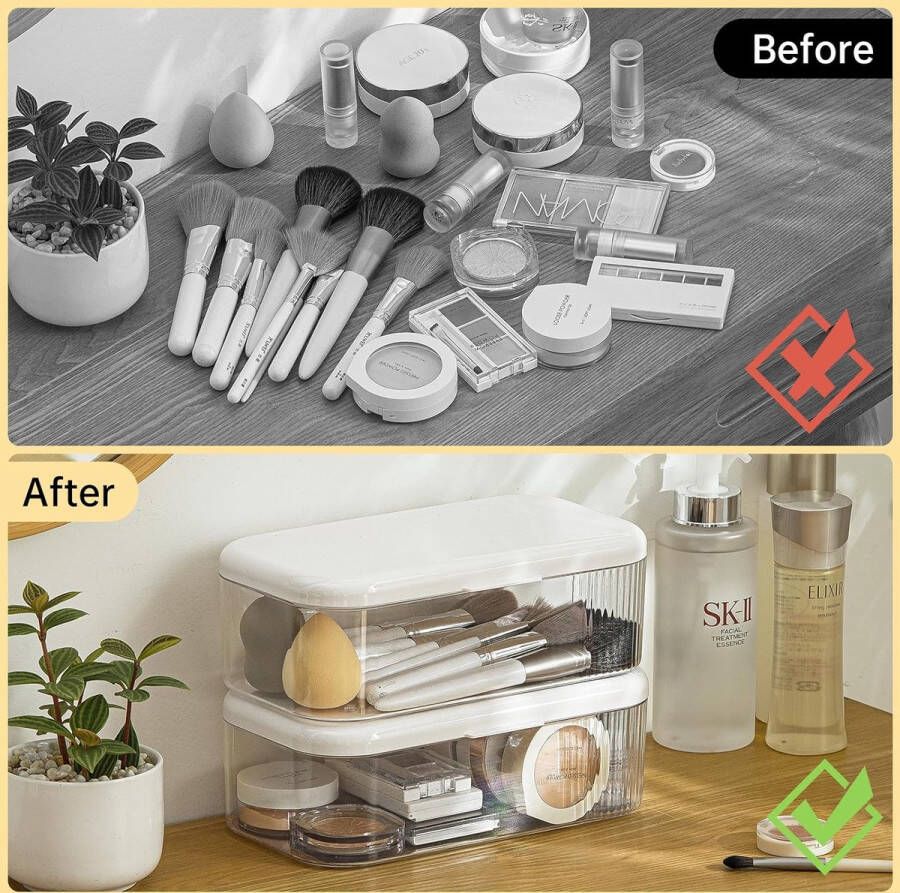 Make-up organizer grote inhoud waterdichte cosmetica-organizer opbergdoos met deksel voor commodes laden bureaubureaus
