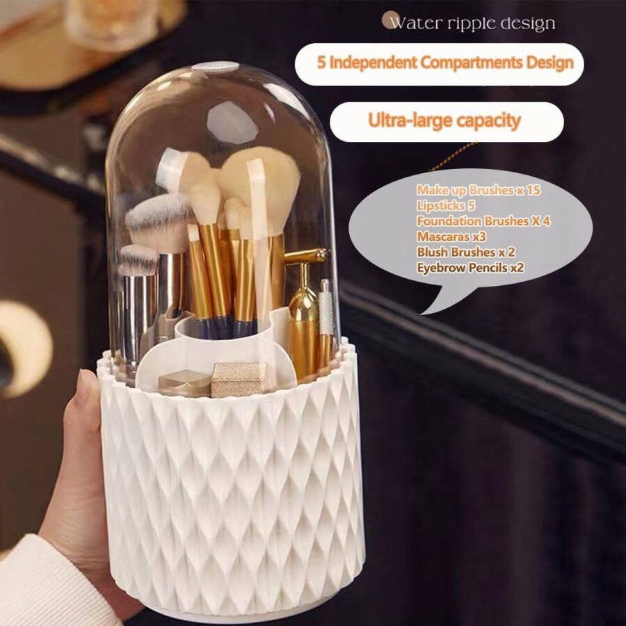 Make-up organizer kwastenhouder met deksel 360 draaibare kwastenhouder cosmetica make-up-borstelhouder voor make-uptafel organizer make-uphouder voor kwasten liner lippenstiften met kam