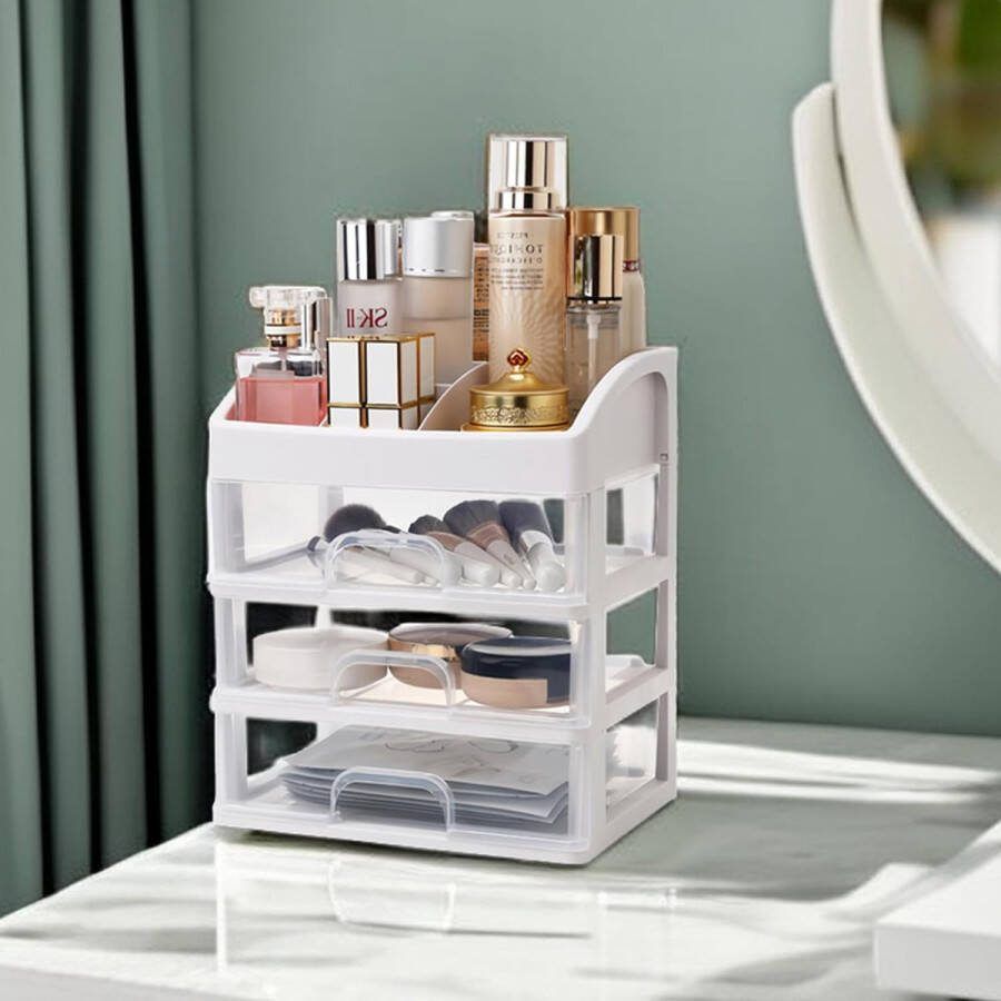 Make-up Organizer Lade Grote Make-uptafel Organizer Cosmetica Opbergdoos met Rooster voor Foundation Lotion Lippenstift Gezichtscrème Patchmasker enz. Wit 3 Lades