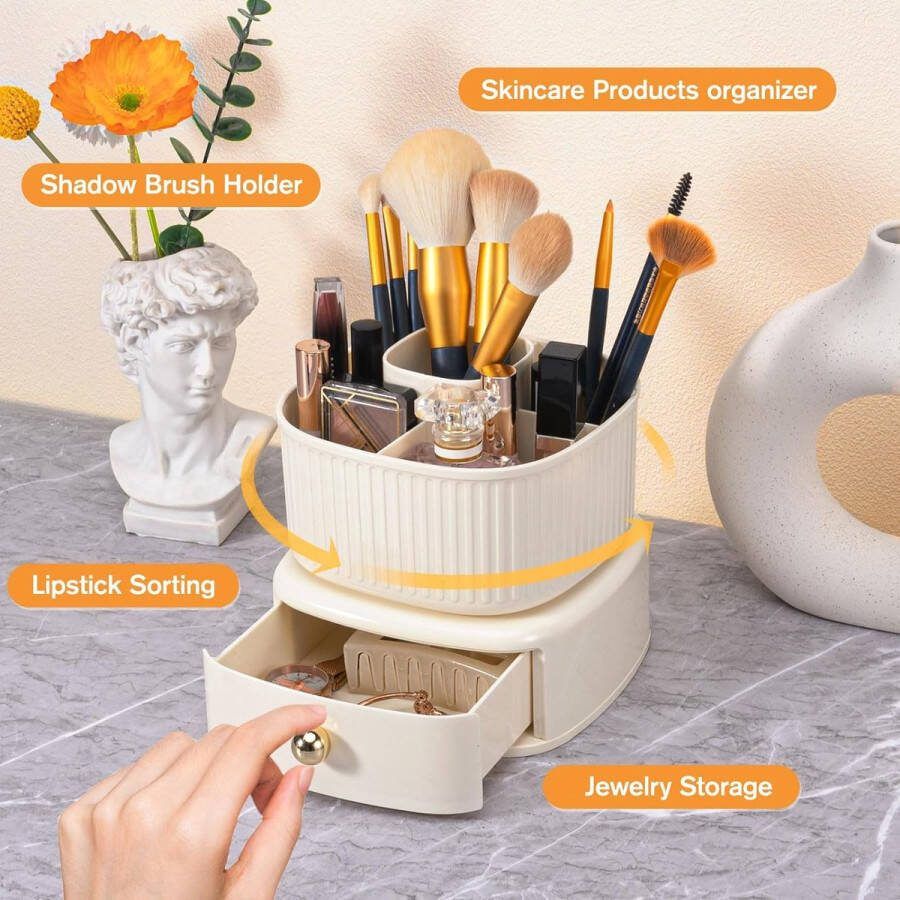 Make-up organizer make-uptafel-organizer cosmetica-organizer met laden en 360° rotatie cosmetica-organizer voor kamer decoratie kaptafel badkamer slaapkamer wit