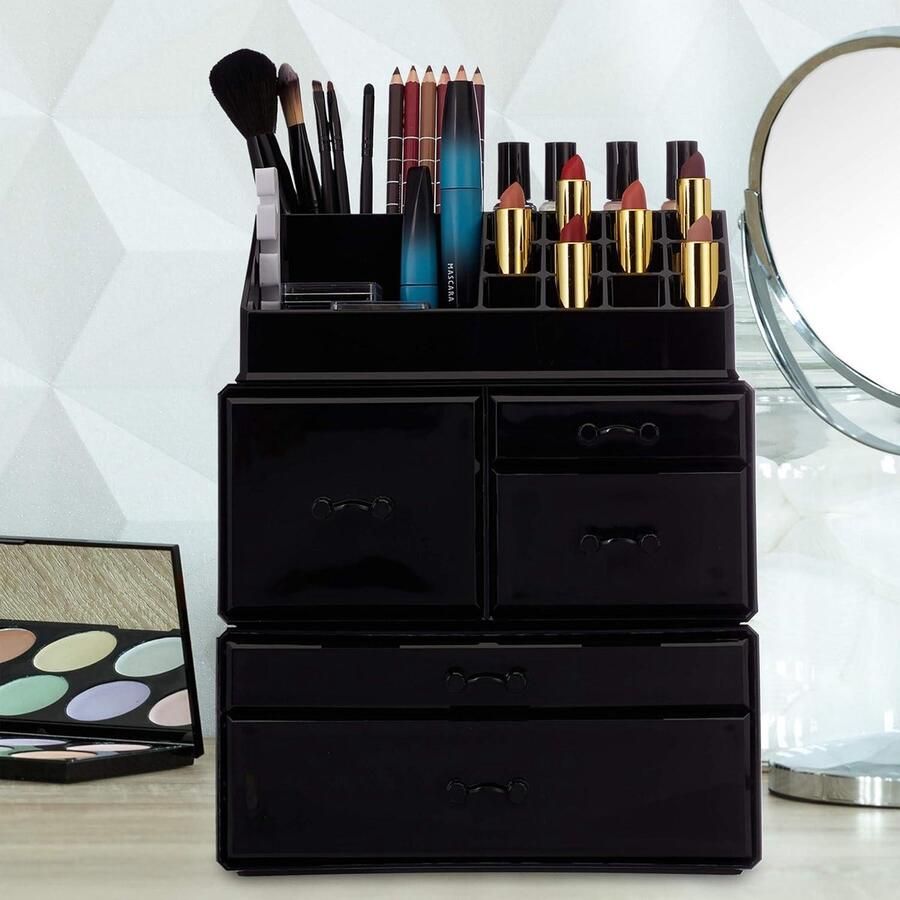 Make up organizer met 21 vakken en 5 lades Lippenstift en nagellak acryl opbergsysteem zwart