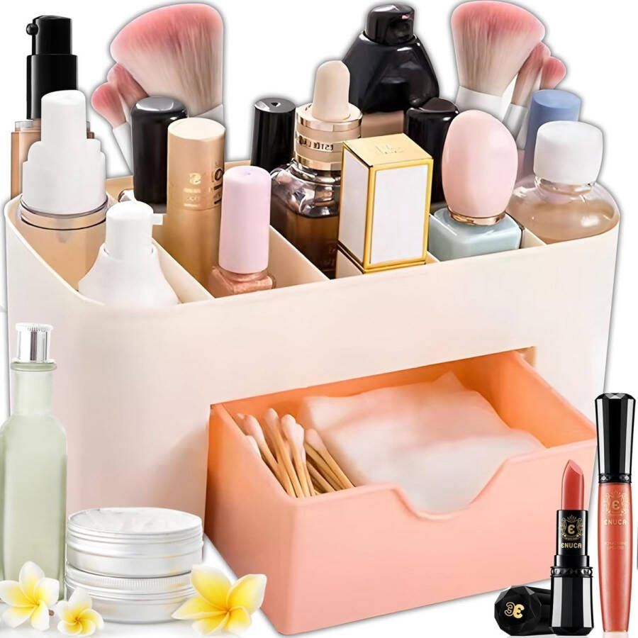 Make up Organizer met lade en zes vakken voor make-up opbergdoos voor badkamer kantoor keuken opslag cosmetische make-uptafel organizer voor nagellak en beautyen crème