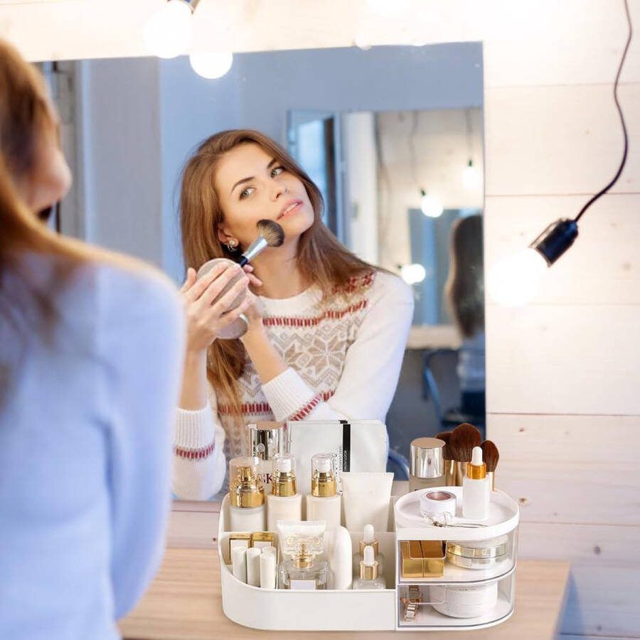 Make-up organizer met laden make-uptafel-organizer grote cosmetica-opbergdoos met capaciteit 7 vakken en 2 laden voor commode slaapkamer voor het opbergen van kleine voorwerpen