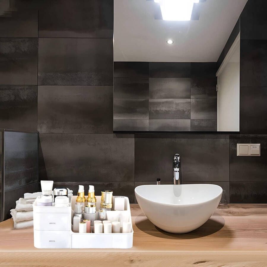 Make-up organizer met laden voor cosmetica-opslag opbergbox voor commode slaapkamer en badkamer (wit)