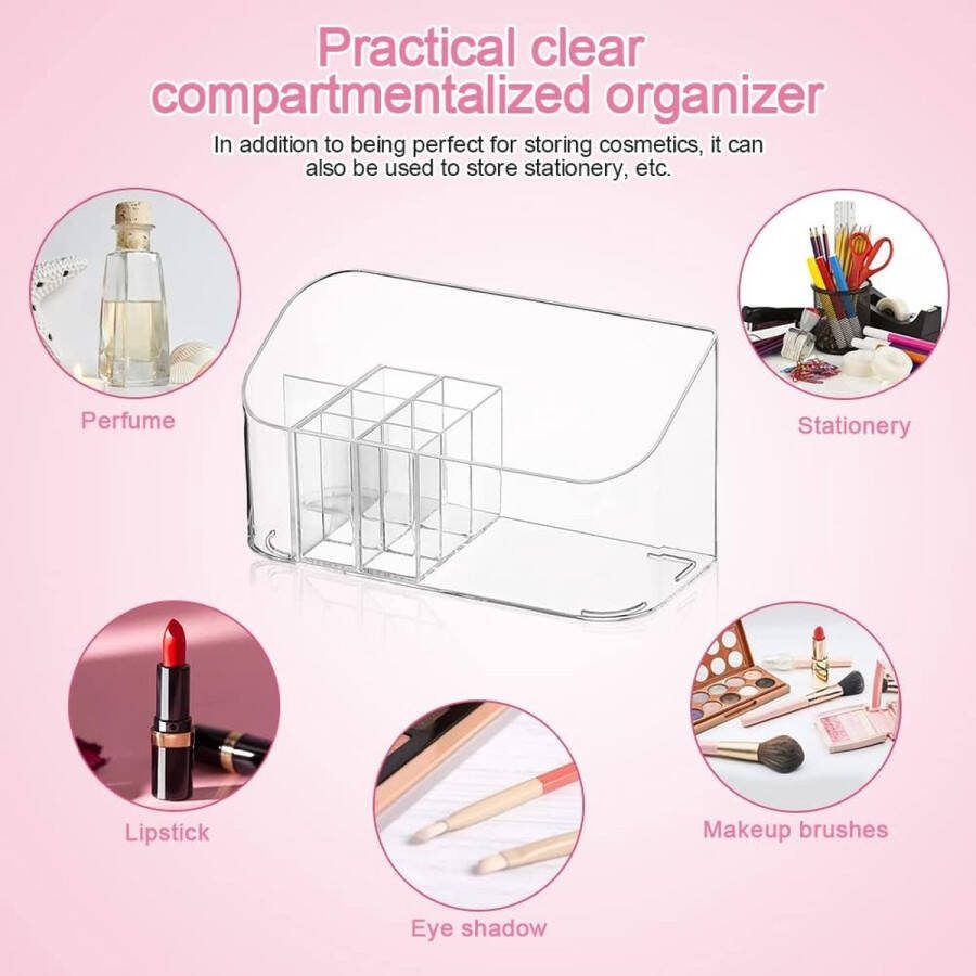 Make-up organizer transparant cosmetica-organizer acryl met 9 vakken badkamerkast cosmetica opberghouder 2 uitneembare scheidingswanden voor badkamerwastafel huidverzorging