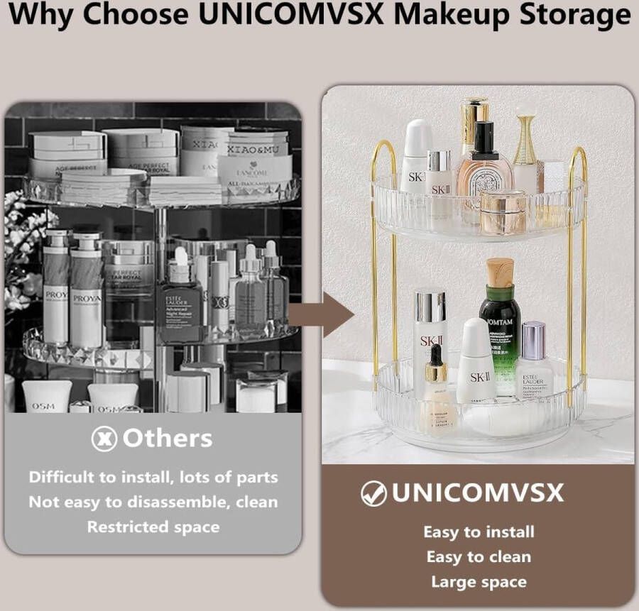 Make-up organizer voor de kaptafel roterende cosmetica-opslag (2 niveaus transparant)