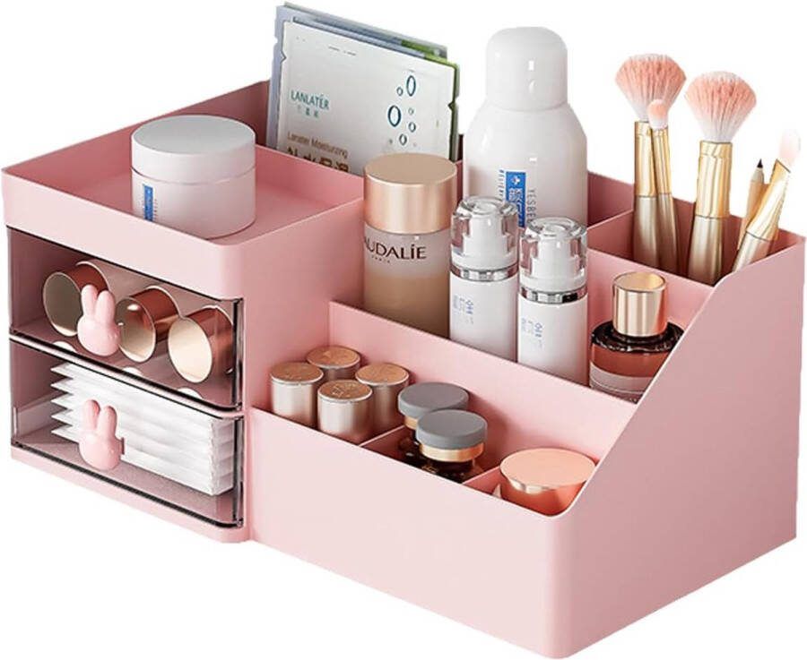 Make-up Organizer voor Kaptafel Badkamer Transparante Lade Cosmetische Opbergkast Vitrinekast met Borstelhouder Bureau Aanrecht Kunststof Cosmetische Doos Schoonheidsorganisatie