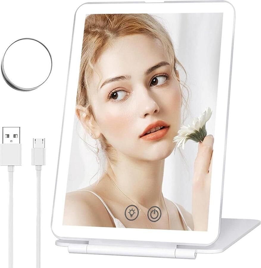 Make-up Spiegel 1X 3X Vergroting 3 Kleuren Dimbare Reizen Spiegel met Licht