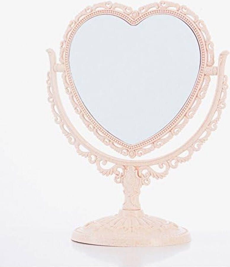 Make-up spiegel 2 Side Comestic Rotat Stand Tafel Plastic Dresser Hart Vorm Cosmetische Tool Beige
