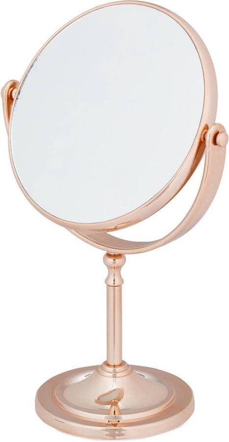 Make-up spiegel 2x vergroting dubbelzijdig draaibaar 360° koperkleurig 27.5x18x10.5 cm