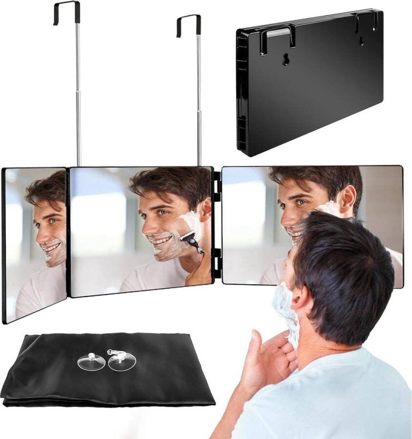 Make-up spiegel 3-weg oplaadbare klapspiegel met ledlicht voor het knippen van je haar scheren en make-up (zwart)