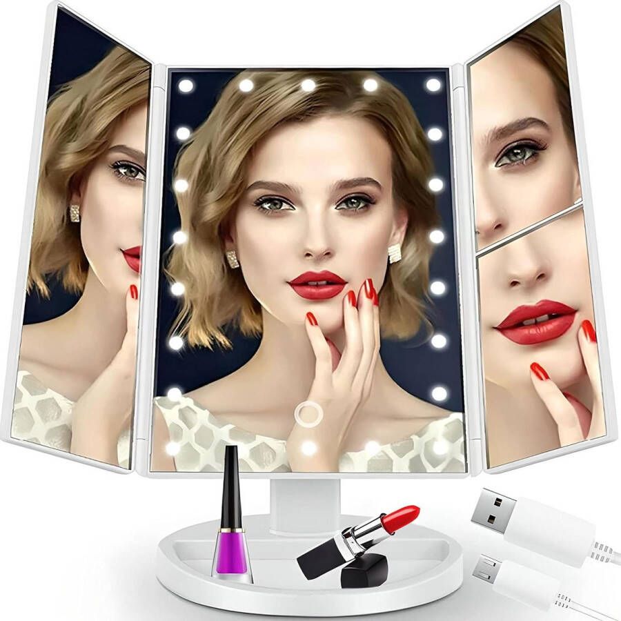 Make-up Spiegel Cosmetica-spiegel met leds 2 x 3 x vergrotende aanraakschakelaar led-make-upspiegel 180 graden draaibaar helderheid spiegel met natuurlijk ledlicht cosmetische