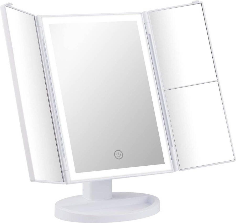 Make-up Spiegel Drievoudige LED-Spiegel Met Vergroting 1X 2X 3X Draaibaar Wit
