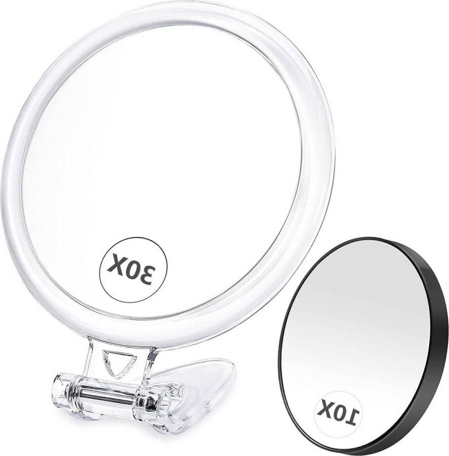 Make-up Spiegel Handheld 30X met Handvat en 10X Vergrootglas Zuigspiegel Set 12.7cm & 8.8cm Opvouwbare Make-up Spiegel voor Tafel en Reizen Gebruik
