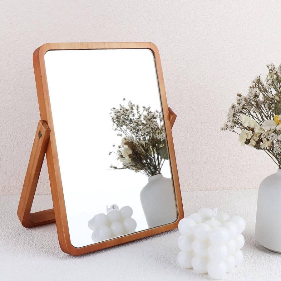 Make-up spiegel Houten bureauspiegel kleine afgeronde rechthoek verstelbare standaard esthetische decoratie