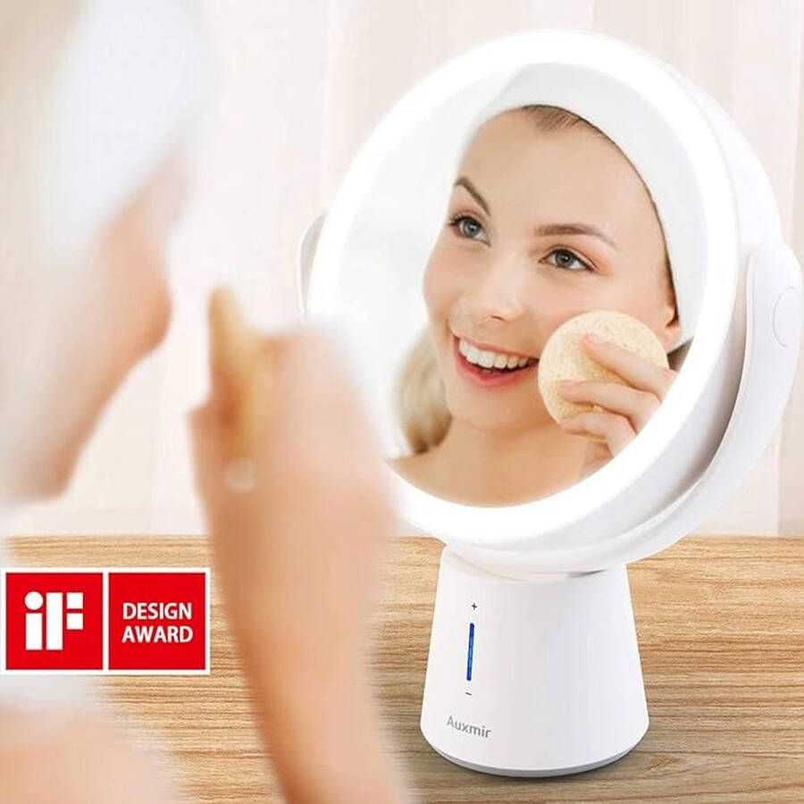 Make-up Spiegel LED Verlicht met 1X 10X Vergroting en 5 Dimbare Helderheidsniveaus Dubbelzijdige Cosmeticaspiegel Oplaadbaar 360° Draaibaar voor Thuis en Onderweg