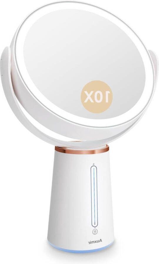 Make-up Spiegel LED Verlichting Vergroting 1X en 10X Helderheidsniveaus Dimbaar Dubbelzijdige Cosmeticaspiegel Scheerspiegel Oplaadbaar 360° Draaibaar Thuis en Onderweg