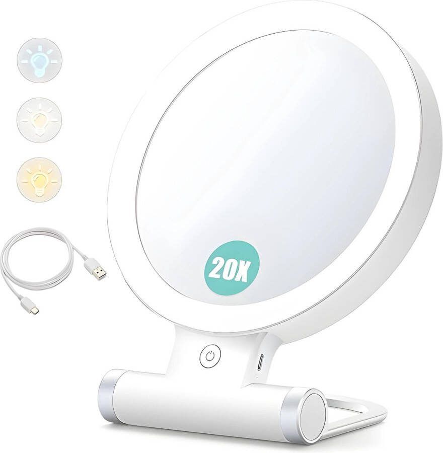 Make Up Spiegel Make Up Mirror Met LED Verlichting ‎3X Dimbare Licht Standen Touchscreen Tweezijdig Wit