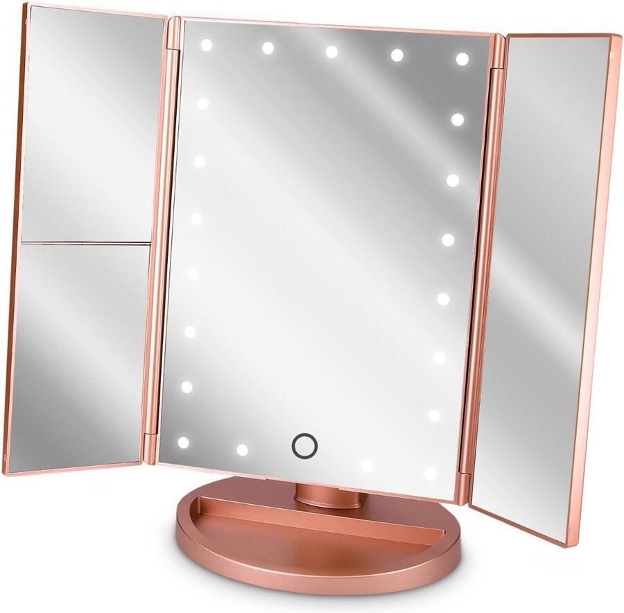 Make-up spiegel met inklapbare verlichting en dimmer LED-lampjes 2+3 maal vergroting Kantelbaar Incl. USB-kabel Rosegoud