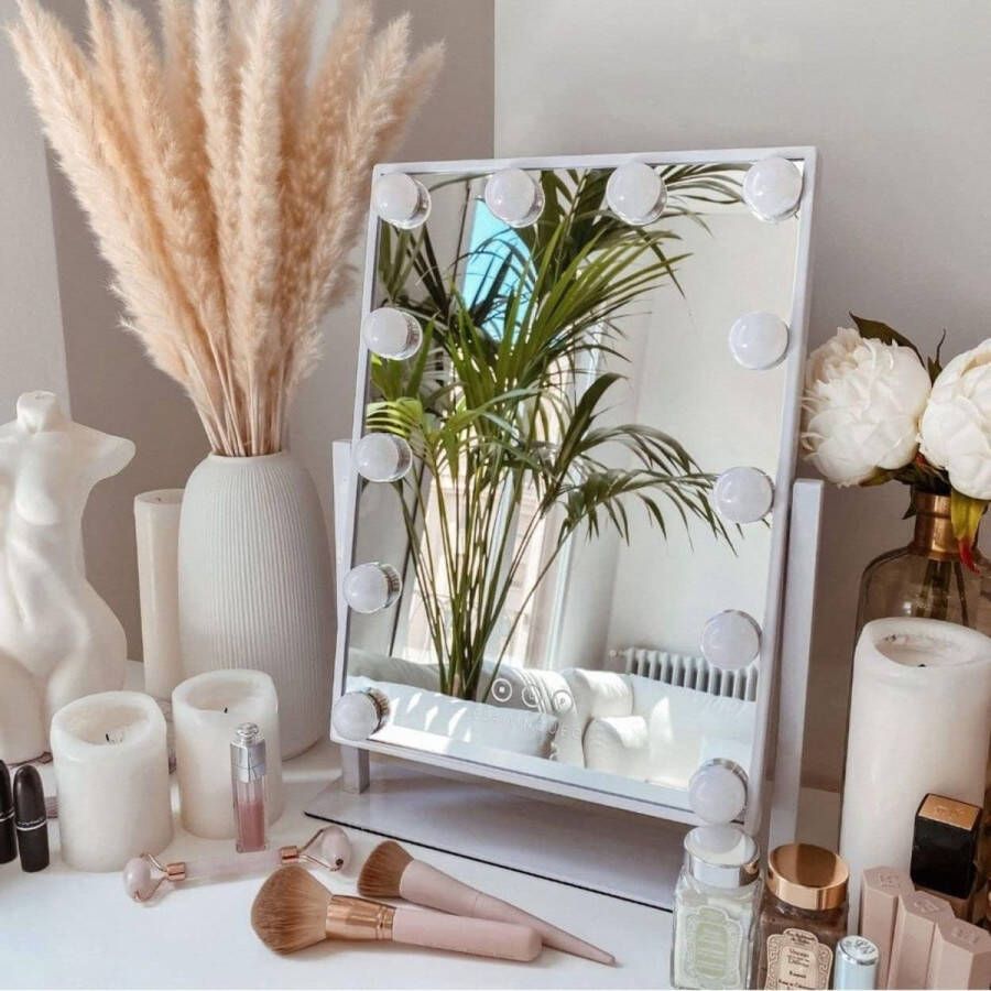 Make-Up Spiegel Met Licht Kosmetische Spiegel 12 LED Spiegel Met Licht 3 Modi Hollywood Spiegel Vanity Mirror Tafelspiegel Make-up Badmeubel Met Verlichting Kleine Spiegel