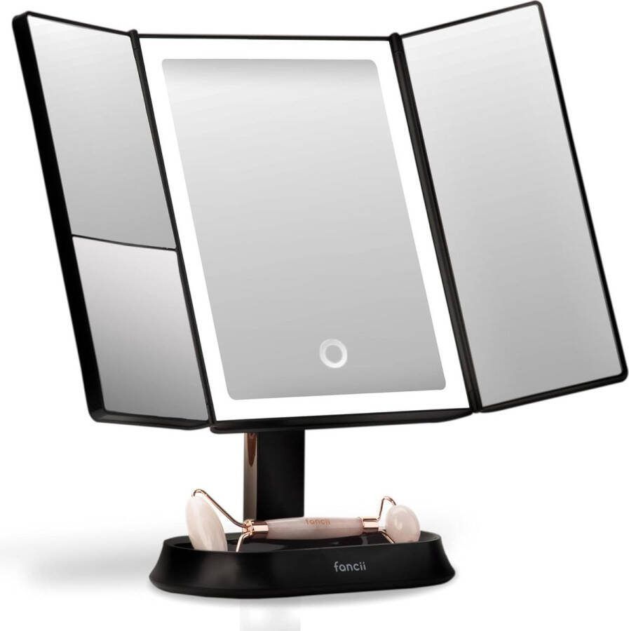 Make-up Spiegel met Natuurlijke LED Licht en 5x & 7x Vergroting Driedelige Makeup Mirror met dimbare Verlichting Touch Screen Stand Sora (Zwart)