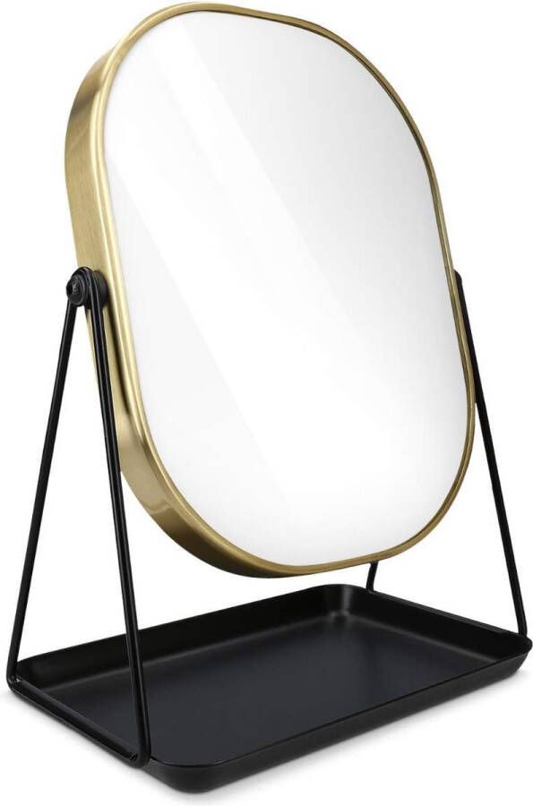 Make-up spiegel met sieradenschaal goud Tafelspiegel zwart goud Staande make up spiegel met accessoireschaalje Roterende opmaakspiegel