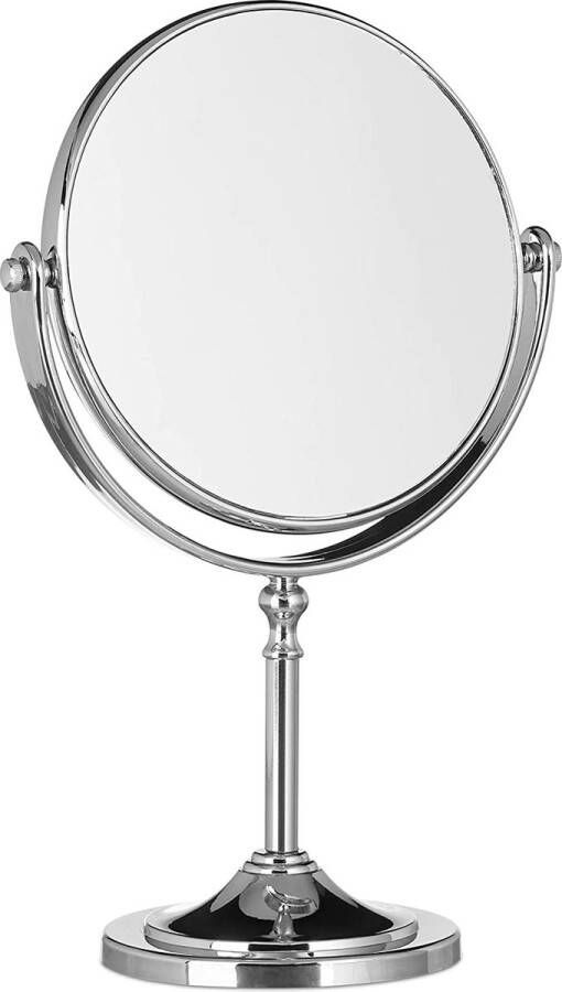Make-up spiegel met vergroting HxBxD: 28 x 18 x 10 cm ronde scheerspiegel cosmeticaspiegel staand zilver