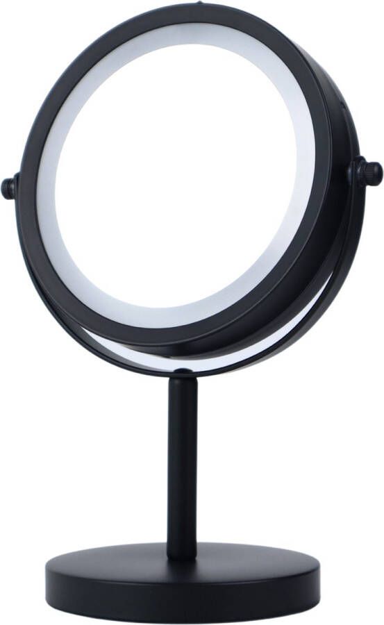 Make-up spiegel met verlichting LED Dubbelzijdig 360° 3x vergrotend Zwart
