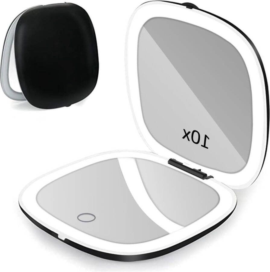 Make-up spiegel Reizen LED Licht Vergroot-1X 10X Compact Spiegel USB Opladen Touch Screen 3 Kleuren Helderheid Verstelbare Draagbare Mini voor On the Go en Handtas