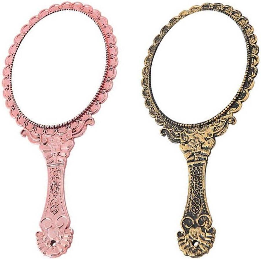 Make-up Spiegel Retro Patroon Ovale Handspiegel met Handvat Brons Roségoud