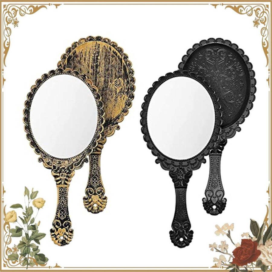 Make-up Spiegel Retro Pattern Handheld Mini Mirror voor Haarstyling en Huidverzorging