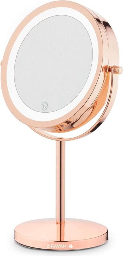 Make-up Spiegel Ronde Spiegel Met LED Verlichting Dubbelzijdig 5x Vergroting Met Dimfunctie Diameter 17cm Koper