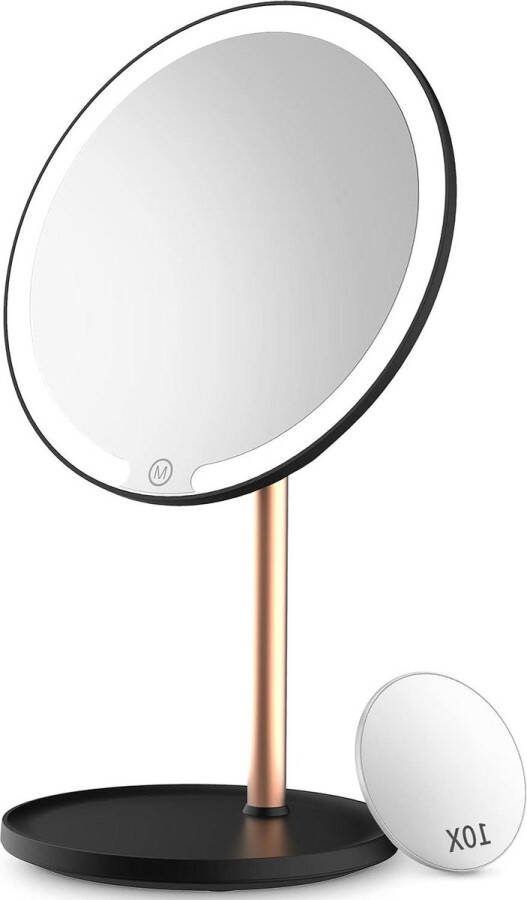 Make-up spiegel Verlichte- oplaadbare LED-tafelblad ijdelheid spiegel met 10x vergroting- mini cosmetische spiegel- 3 kleuren lichten dimmen- aanraaksensor draagbare spiegel voor reizen