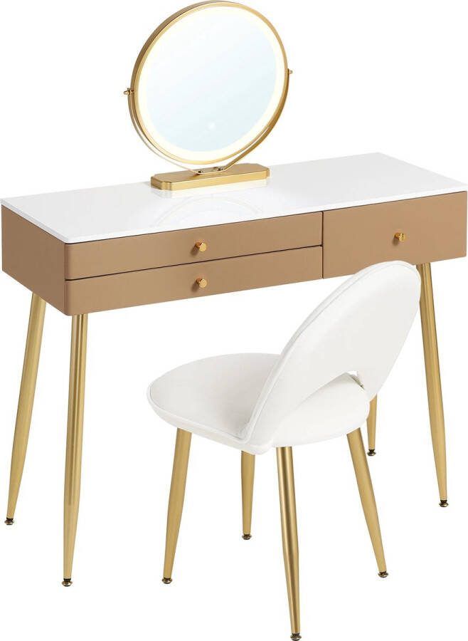 Make-up Tafel Kaptafel Dressoir Luxe Kaptafel Moderne look Khaki Met krukje Incl. Stoel