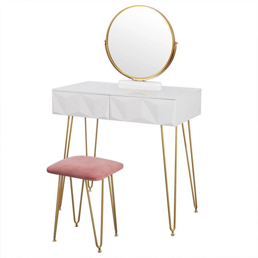 Make-up Tafel Kaptafel Met Spiegel Dressoir Luxe Kaptafel Slaapkamer Moderne look Roze Goud 2 Lades