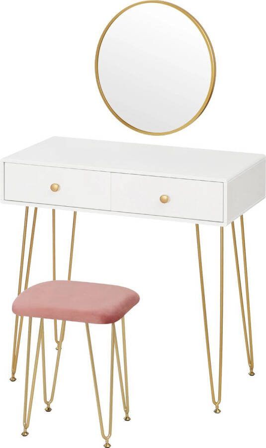Make-up Tafel Kaptafel Met Spiegel Dressoir Luxe Kaptafel Slaapkamer Moderne look Roze Goud 2 Lades