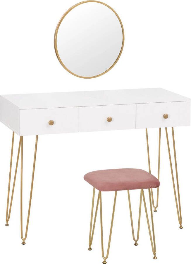 Make-up Tafel Kaptafel Met Spiegel Dressoir Luxe Kaptafel Slaapkamer Moderne look Roze Goud 3 Lades