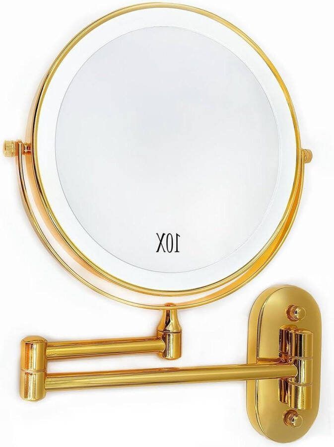 Make-up vergrotende spiegel met LED-verlichting vergroting 1X 10X oplaadbaar badkamer spiegel make-up scheren vergroting 10X luxe goud