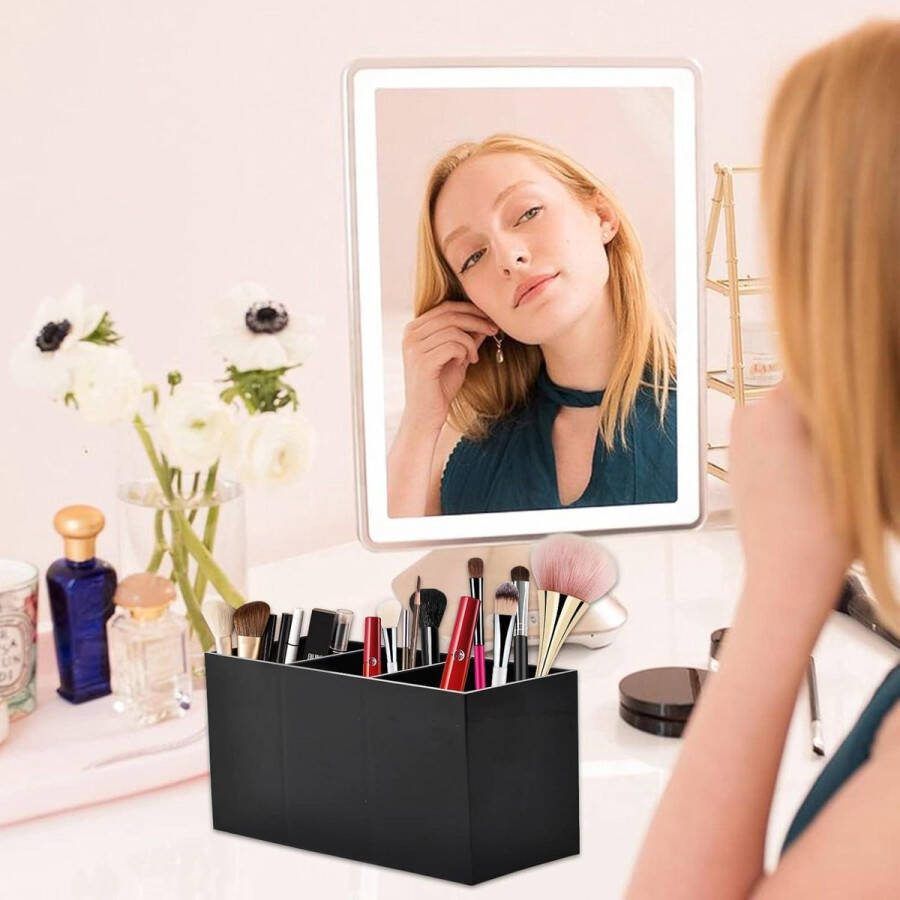 Make-upborstelhouder Make-up kwastorganisator met 3 sleuven Cosmetische displayhouder Bureau opbergdoos voor kwasten eyeliners lippenstift Wit