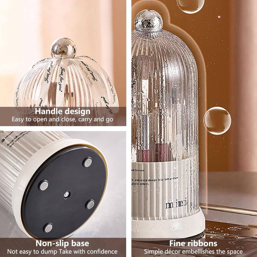 Make-upborstelorganizer 360° draaibare cosmetische organisator met deksel make-upborstelopslag met 7 compartimenten cosmetische opslag voor kaptafel badkamer cosmetische vitrinekasten